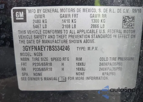 2011 Cadillac Srx Luxury Collection from USA, damaged, VIN 3GYFNAEY7BS534246